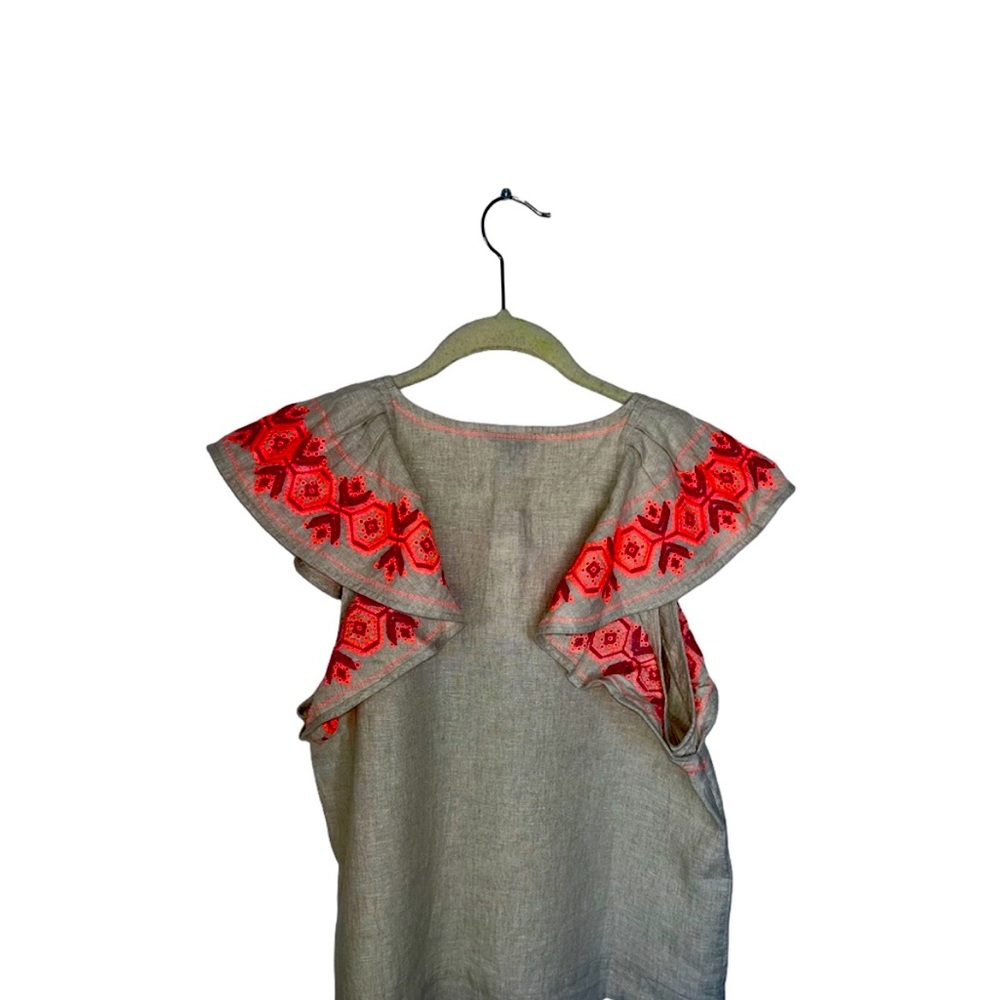 J. CREW linen blouse with embroidered sleeves